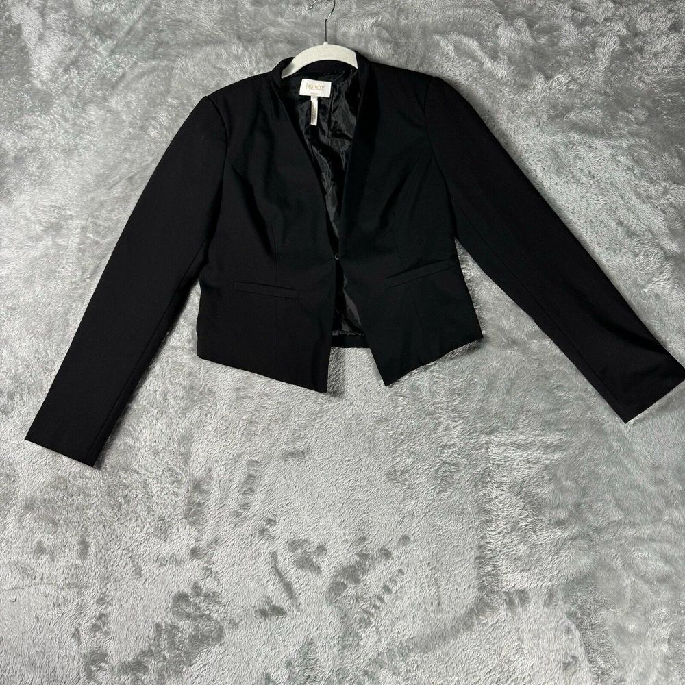 Laundry Shelli Segal Crop Blazer Jacket Womens 4 Black Career Formal Going Out